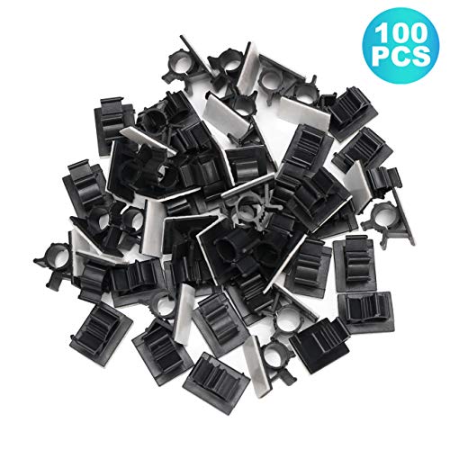 100 Clips Sujeta Cables, Clips de Cable Ajustable, Nylon Cable Abrazadera de Alambre Organizador, Se puede utilizar para PC/TV/cocina/oficina/coche, Equipado con raspador y paño de limpieza