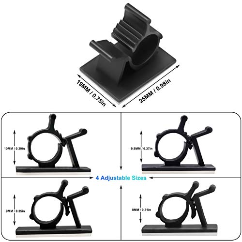 100 Clips Sujeta Cables, Clips de Cable Ajustable, Nylon Cable Abrazadera de Alambre Organizador, Se puede utilizar para PC/TV/cocina/oficina/coche, Equipado con raspador y paño de limpieza