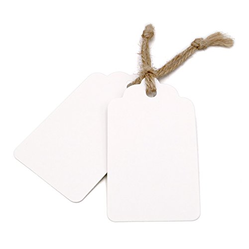 100 Etiquetas de Papel Kraft blanca Etiquetas de Regalo con 30 Metros de Cuerda de Yute para Boda Equipaje Decoración 7 x 4 cm blanco