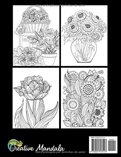 100 Flores - Libro de Colorear para Adultos: 100 Páginas para Colorear con Hermosas Flores. Libros para colorear antiestrés. (Ramos y Jarrones de Flores, Patrones Floreal, Naturaleza...)