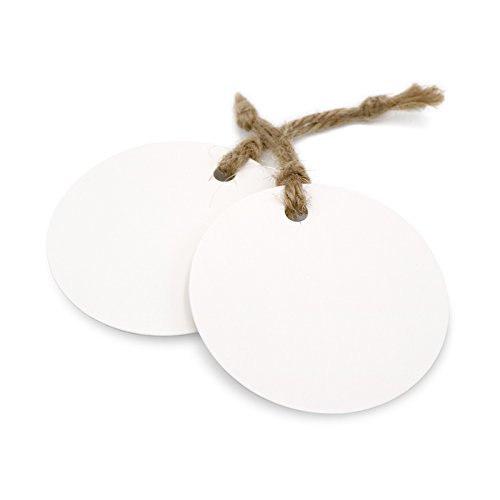 100 pcs Etiquetas Redondas Etiquetas Papel Kraft 5,5 cm Etiquetas de Regalo Blancas con Cuerda de Yute para Artesanales Precio Boda Bricolaje