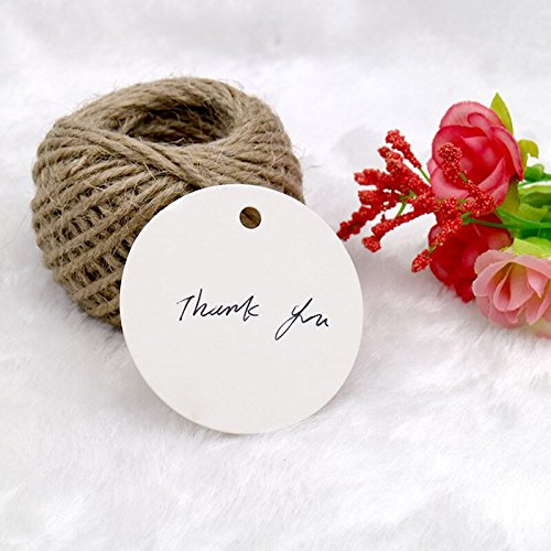 100 pcs Etiquetas Redondas Etiquetas Papel Kraft 5,5 cm Etiquetas de Regalo Blancas con Cuerda de Yute para Artesanales Precio Boda Bricolaje