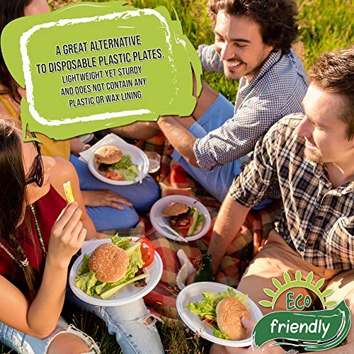 100 Pequeños Platos Desechables de Papel de Caña de Azúcar, Platos de Postre 18cm| Rígido y Resistente - Biodegradable y Ecológico| Impermeable y Apto para Microondas| Alternativa de Plástico Natural