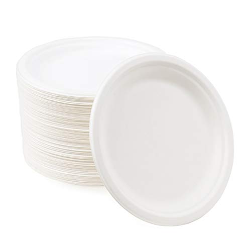 100 Pequeños Platos Desechables de Papel de Caña de Azúcar, Platos de Postre 18cm| Rígido y Resistente - Biodegradable y Ecológico| Impermeable y Apto para Microondas| Alternativa de Plástico Natural