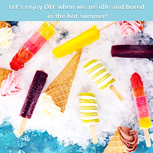 100 Piezas Bolsas de Popsicle Bolsas de Plástico de Polo Helado Transparente y 100 Palitos de Popsicle de Madera para DIY Hacer Helado