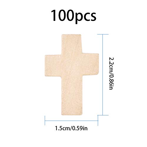 100 piezas de cruces pequeñas de madera natural sin terminar para manualidades, decoración de festivales (0.860.59) pulgadas