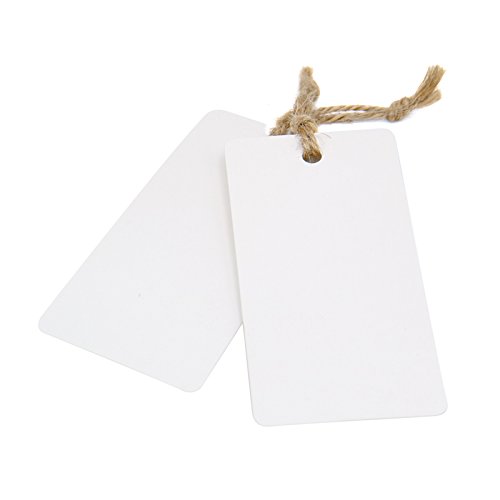 100 piezas Etiquetas de Papel Kraft Etiquetas Regalo 9x4,5 cm con 30M Cordel de Yute para Bodas Navidad Cumpleaños Artesanía Equipaje (blanco)