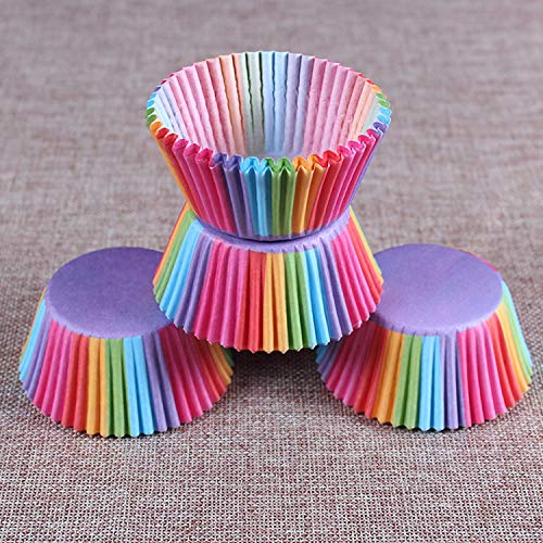 100 unidades de cupcakes de papel, tazas de papel para hornear arcoíris para el horno familiar, bodas, fiestas de cumpleaños