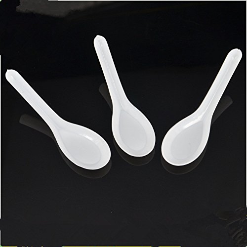100 unidades desechables cucharas de sopa asiática de comedor chino cuchara de plástico blanco