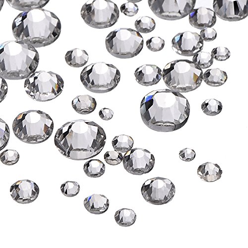 1000 Piezas Diamantes de Cristal de Espalda Plano Transparente Gemas de Cristal Redondas 1.5 mm - 5 mm, 5 Tamaños