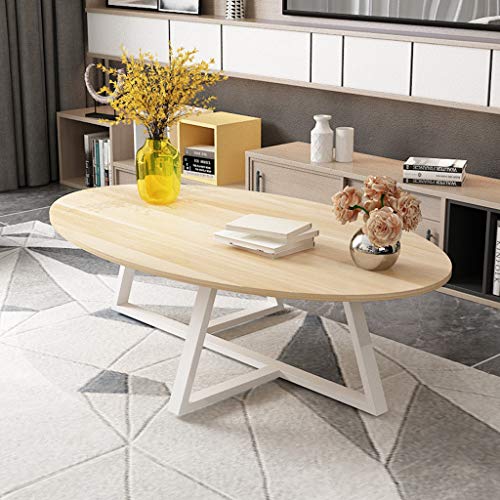 100cm/120cm Mesa de Centro Moderna para Sala de Estar Mesa Auxiliar escandinava Mesa Auxiliar de sofá para Comer Cafetería o Mesa de Lectura Diseño Ovalado, Acabado de Madera