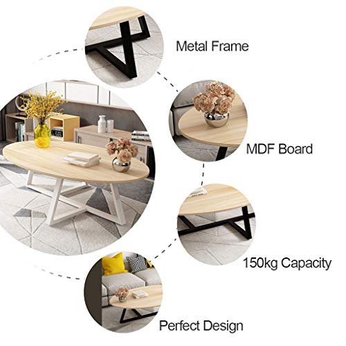 100cm/120cm Mesa de Centro Moderna para Sala de Estar Mesa Auxiliar escandinava Mesa Auxiliar de sofá para Comer Cafetería o Mesa de Lectura Diseño Ovalado, Acabado de Madera