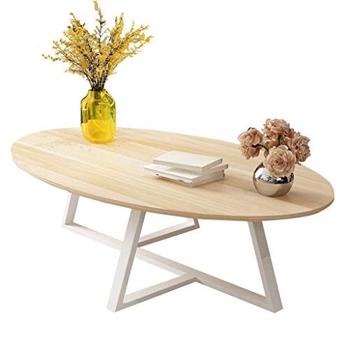 100cm/120cm Mesa de Centro Moderna para Sala de Estar Mesa Auxiliar escandinava Mesa Auxiliar de sofá para Comer Cafetería o Mesa de Lectura Diseño Ovalado, Acabado de Madera
