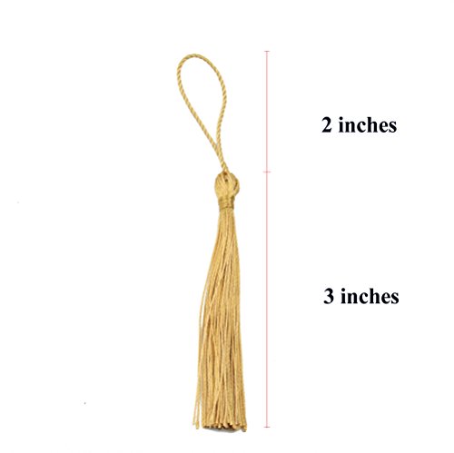 100pcs 13cm / 5 Pulgadas Seda Sedosa Marcador Borlas con 2-pulgadas Cord Loop y Pequeño Nudo Chino Para la Fabricación de Joyas, Recuerdo, Marcapáginas, Accesorio de Arte DIY (Champagne)