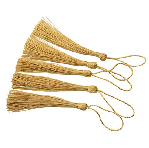 100pcs 13cm / 5 Pulgadas Seda Sedosa Marcador Borlas con 2-pulgadas Cord Loop y Pequeño Nudo Chino Para la Fabricación de Joyas, Recuerdo, Marcapáginas, Accesorio de Arte DIY (Champagne)