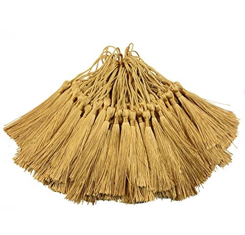100pcs 13cm / 5 Pulgadas Seda Sedosa Marcador Borlas con 2-pulgadas Cord Loop y Pequeño Nudo Chino Para la Fabricación de Joyas, Recuerdo, Marcapáginas, Accesorio de Arte DIY (Champagne)