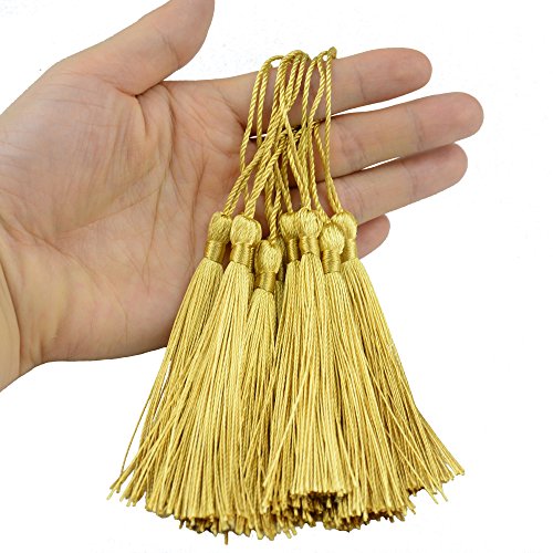 100pcs 13cm / 5 Pulgadas Seda Sedosa Marcapáginas Borlas con 2-Pulgadas Cord Loop y Pequeño Nudo Chino para la Fabricación de Joyas, Recuerdo, Marcadores, Accesorio del Arte de Bricolaje (Oro Ligero)