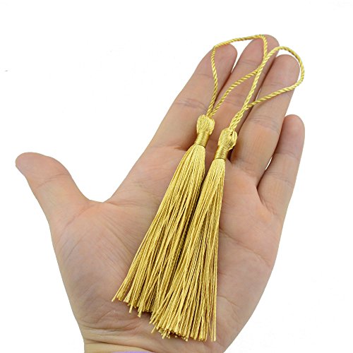 100pcs 13cm / 5 Pulgadas Seda Sedosa Marcapáginas Borlas con 2-Pulgadas Cord Loop y Pequeño Nudo Chino para la Fabricación de Joyas, Recuerdo, Marcadores, Accesorio del Arte de Bricolaje (Oro Ligero)