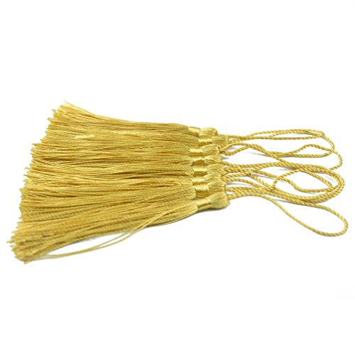 100pcs 13cm / 5 Pulgadas Seda Sedosa Marcapáginas Borlas con 2-Pulgadas Cord Loop y Pequeño Nudo Chino para la Fabricación de Joyas, Recuerdo, Marcadores, Accesorio del Arte de Bricolaje (Oro Ligero)