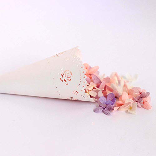 100PCS Conos Papel Arroz Boda Blanco Cucuruchos Petalos Confeti Decoración Boda - Equipado Cinta Adhesiva Doble (Blanco, 100)