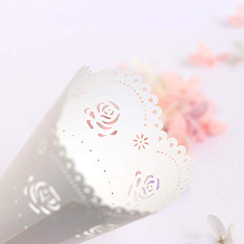 100PCS Conos Papel Arroz Boda Blanco Cucuruchos Petalos Confeti Decoración Boda - Equipado Cinta Adhesiva Doble (Blanco, 100)