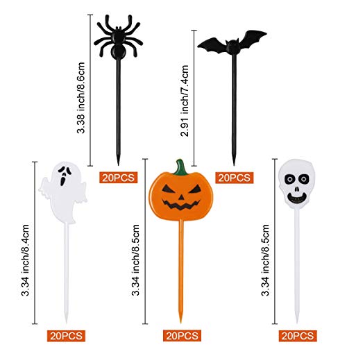 100pcs Topper de Tarta de Halloween, Topper Magdalenas Halloween Cupcake Toppers Decoración de Halloween, Adorno Murciélago Fantasma Calabaza
