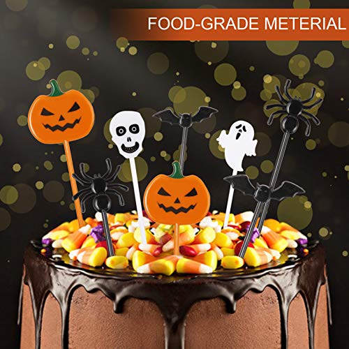 100pcs Topper de Tarta de Halloween, Topper Magdalenas Halloween Cupcake Toppers Decoración de Halloween, Adorno Murciélago Fantasma Calabaza