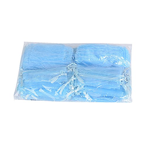 100pcs(7x9cm) Bolsa Organza Bolsitas Regalo Caramelos Dulces Chuches Joyas Detalle Boda Bautizo Fiesta Cumpleaños Color Azul Claro