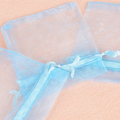 100pcs(7x9cm) Bolsa Organza Bolsitas Regalo Caramelos Dulces Chuches Joyas Detalle Boda Bautizo Fiesta Cumpleaños Color Azul Claro