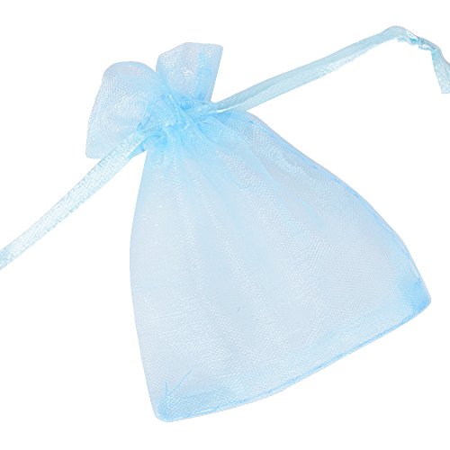 100pcs(7x9cm) Bolsa Organza Bolsitas Regalo Caramelos Dulces Chuches Joyas Detalle Boda Bautizo Fiesta Cumpleaños Color Azul Claro