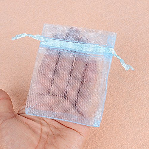 100pcs(7x9cm) Bolsa Organza Bolsitas Regalo Caramelos Dulces Chuches Joyas Detalle Boda Bautizo Fiesta Cumpleaños Color Azul Claro