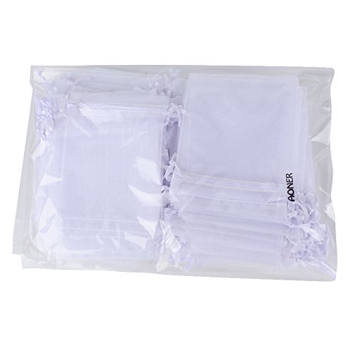 100x Bolsas de Organza Regalo Blanco (10x12cm) Bolsitas para Caramelos Recuerdos Invitados de Boda Fiesta Cumpleaños Navidad Halloween