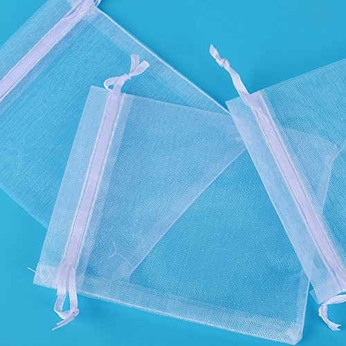 100x Bolsas de Organza Regalo Blanco (10x12cm) Bolsitas para Caramelos Recuerdos Invitados de Boda Fiesta Cumpleaños Navidad Halloween
