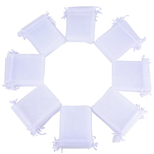 100x Bolsas de Organza Regalo Blanco (10x12cm) Bolsitas para Caramelos Recuerdos Invitados de Boda Fiesta Cumpleaños Navidad Halloween
