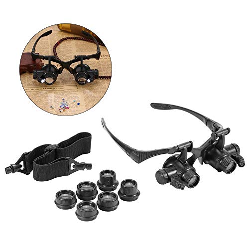 10X 15X 20X 25X LED con doble ojo iluminado Gafas con forma de lente con lupa Juego de herramientas de reparación de relojes Jeweler - Versión actualizada