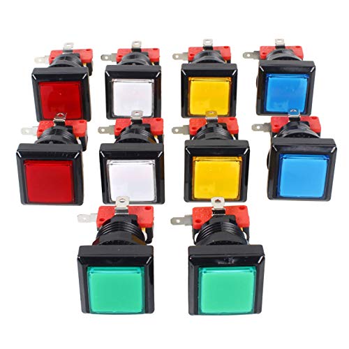 10x Arcade forma cuadrada botón luminoso LED con micro switch En la arcada de la máquina de juego consolas de videojuegos Jamma kit de piezas de la lámpara 12V 33mm Botones
