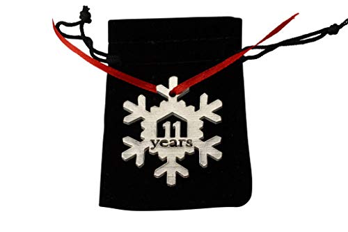 11 años recortados de metal copo de nieve árbol de Navidad decoración colgante – 11º aniversario de boda