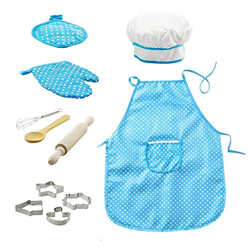 11pcs / set chef de cocina Conjunto de niños Juegos de rol traje del cocinero con el delantal del cocinero Sombrero Utensilios de Cocina