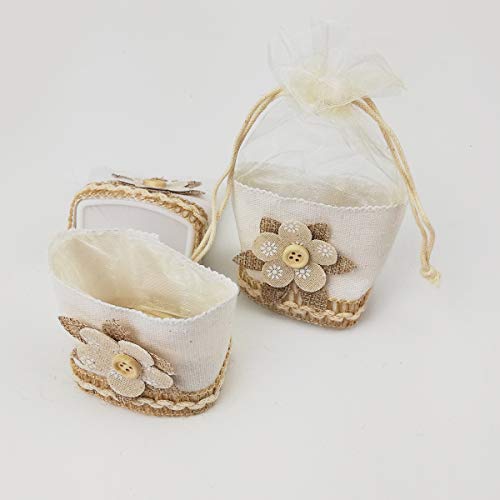 12 Bolsa de Boda,Bolsita de Boda para Arroz,Bolsita para Regalos,Bolsitas de Tela y Organza-Flores Blanco