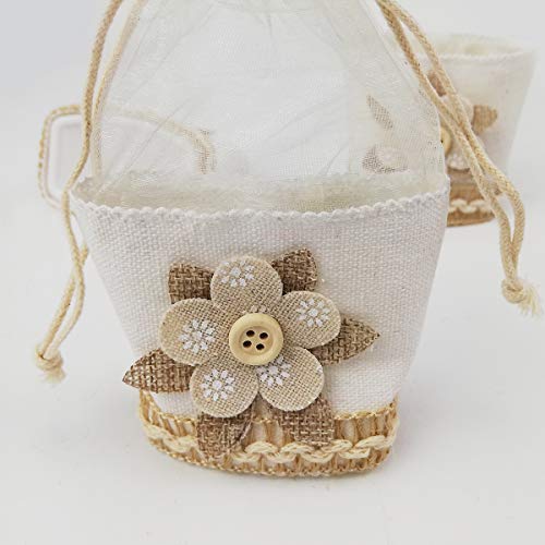 12 Bolsa de Boda,Bolsita de Boda para Arroz,Bolsita para Regalos,Bolsitas de Tela y Organza-Flores Blanco