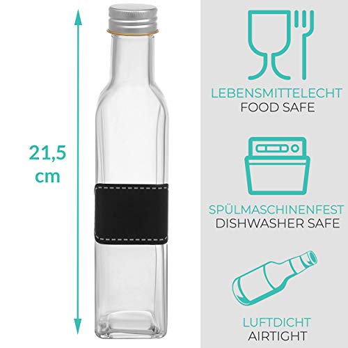 12 botellas de vidrio de 250ml cuadrados - Tapón de rosca - 12 etiquetas con bolígrafo - Botellas vacías