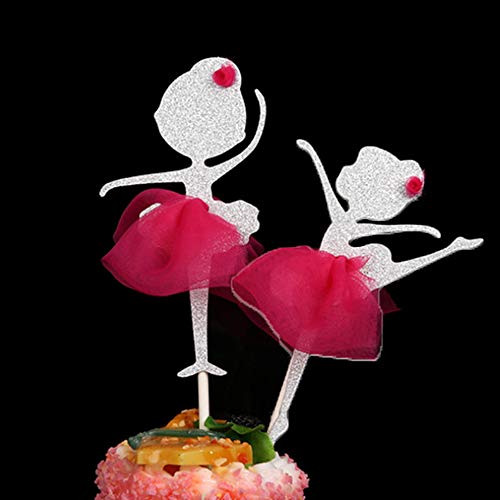 12 Piezas Bailarina Decoración de Magdalena de, Adornos para Magdalenas con Purpurina, Decoraciones para Tartas con Purpurina Bailarina, Decoración para Fiestasde, Cumpleaños y Despedidas de Soltera