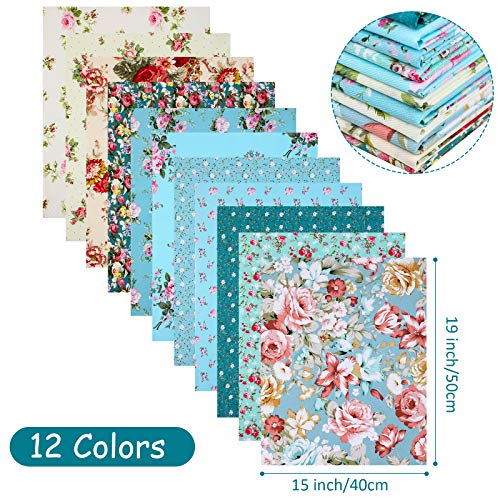 12 Piezas Tela Floral Acolchado Costura Patchwork Paquetes Grandes 20 x 16 Pulgadas/ 50 x 40 cm, Tela de Algodón Precortada para Manualidades Acolchado Costura Bricolaje