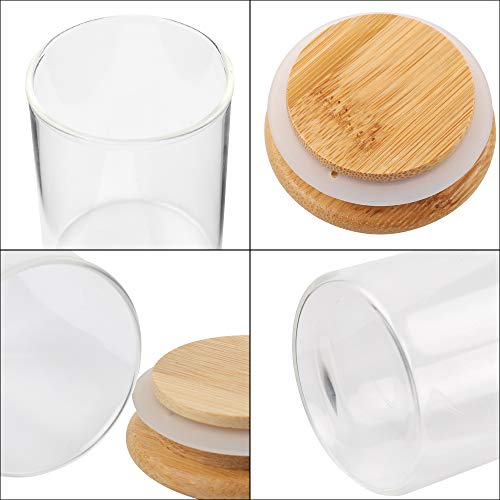 12 tarros de cristal para especias de 100 ml de CDWERD, con tapa de madera de bambú de alta calidad y 100 pegatinas cuadradas vacías para guardar teteras y especias