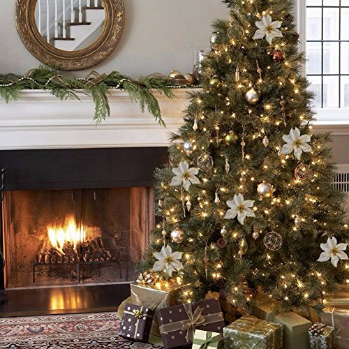 12 unidades de flores de Pascua de purpurina AmaJOY, adorno para árbol de Navidad, artificial, para podas, flores de Navidad, para hacer coronas decorativas, 14 cm 