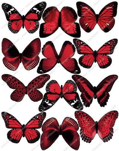 12 x Cakeshop PRECORTADAS decoración para pasteles comestibles en forma de Mariposas de color Rojo