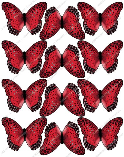 12 x Cakeshop PRECORTADAS decoración para pasteles comestibles en forma de Mariposas de color Rojo