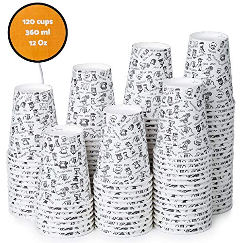 120 Vasos Desechables de Café para Llevar - Vasos Carton 360 ml para Servir el Café, el Té, Bebidas Calientes y Frías