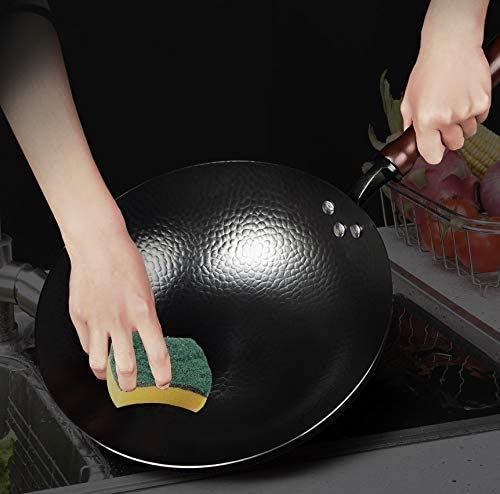 12.5" / 32cm de acero al carbono Stir Fry Pan Con desmontable de madera de acero al carbono Wok manija fondo redondo chino Woks for el gas de inducción eléctrica Estufas Horno Caja de seguridad