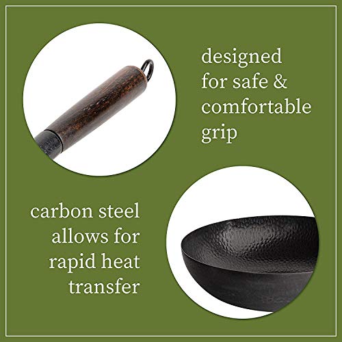 12.5" / 32cm de acero al carbono Stir Fry Pan Con desmontable de madera de acero al carbono Wok manija fondo redondo chino Woks for el gas de inducción eléctrica Estufas Horno Caja de seguridad